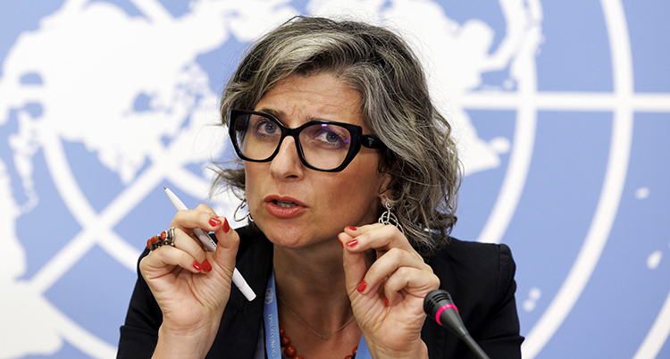Franceska Albanese pratar.