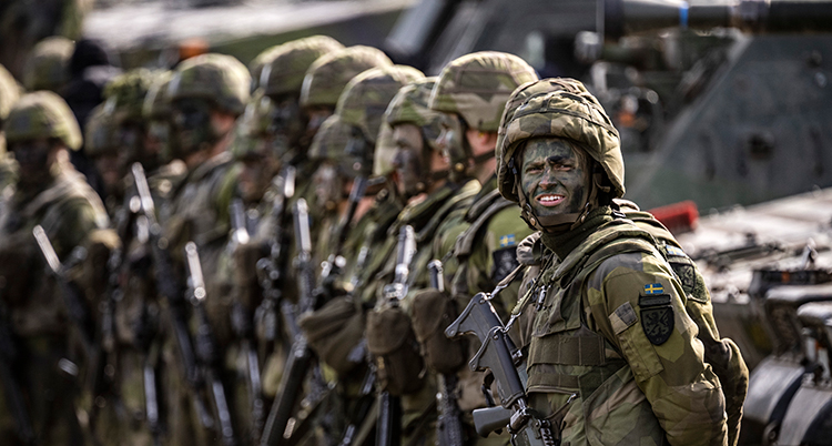Flera militärer står på rad.
